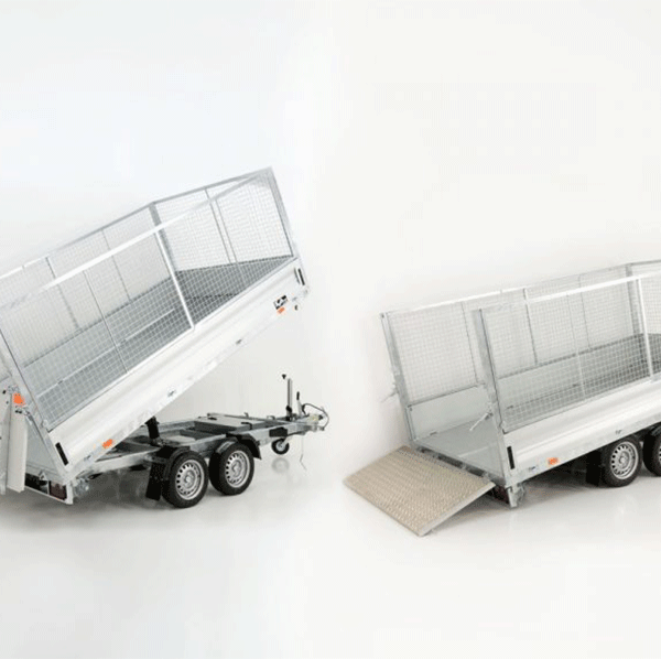 Remorque benne 3 côtés Vezeko VMDK35.3 – 3,5 t – Zone de chargement inclinable – Fixation par grille