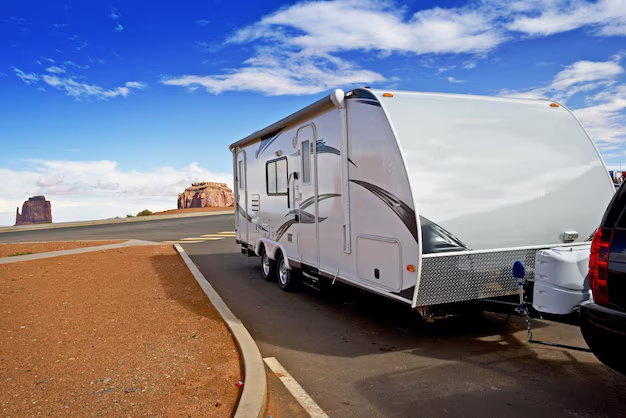 Remorque et camping-car sur la route